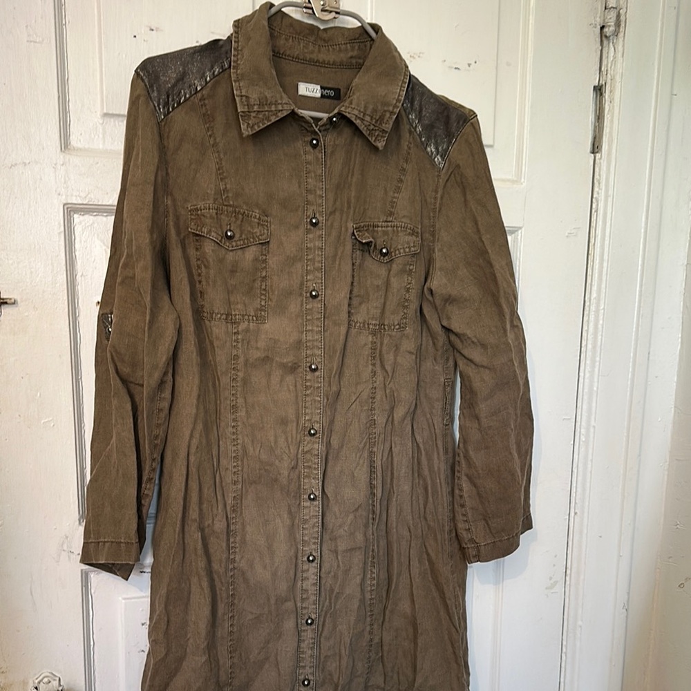 Brown dress 100% linen with Black/gray Accents